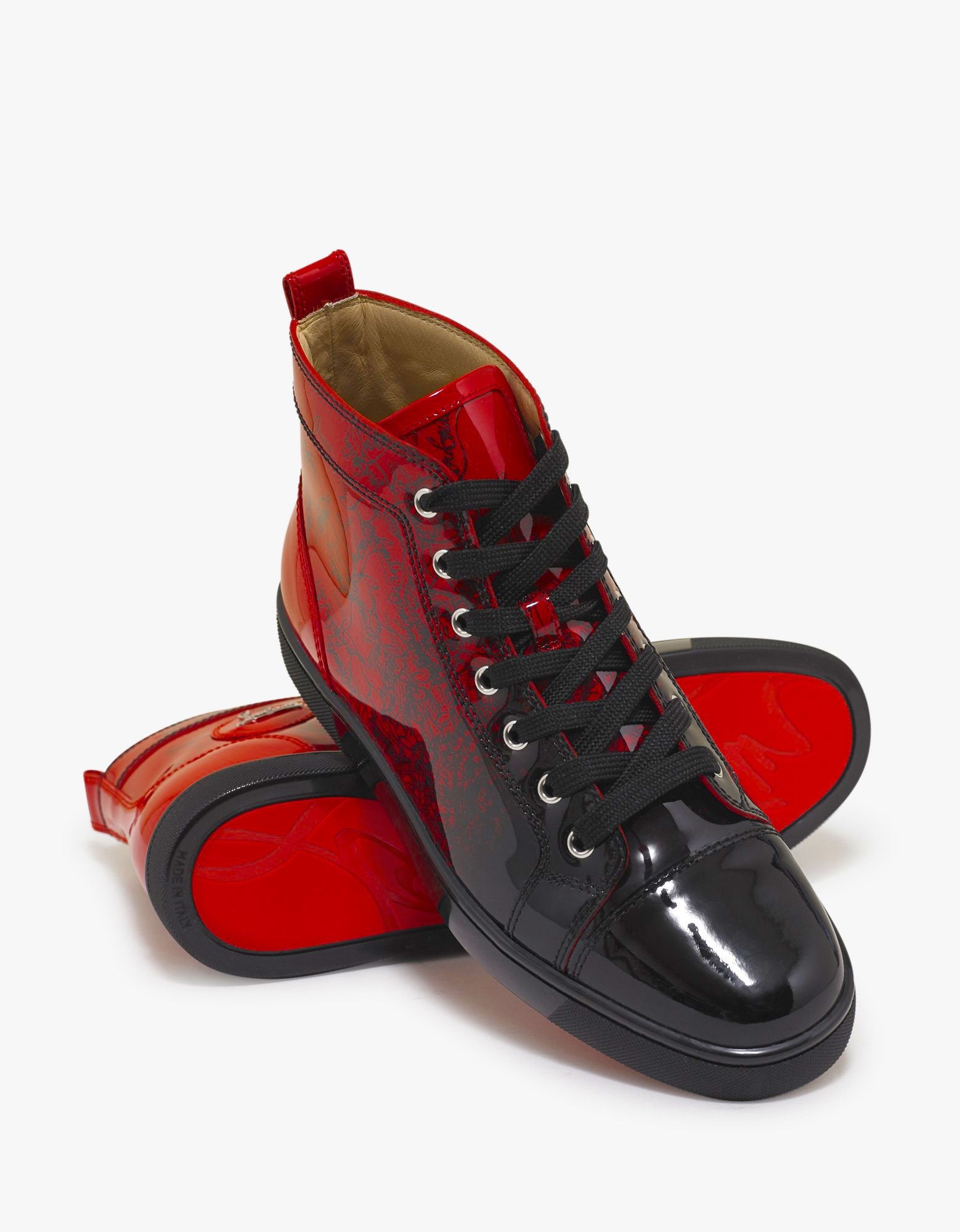 Louis Flat Red Degraloubi Patent High Top Trainers gentlemantobe734
